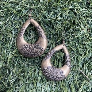 Vintage Boho Bronze Open Teardrop Dangle Earrings